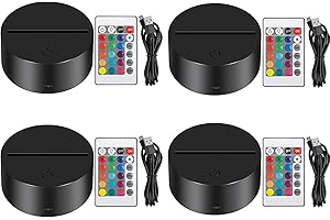 Thlevel 4 Pezzi 3D Night LED Lampada Light Base 7 Colori Regolabile Decorazione Domestica Luce con Telecomando e Cavo USB