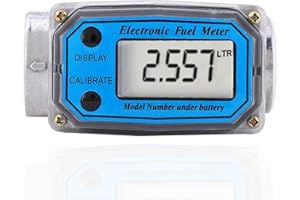FYEARFLY Turbine Water Flow Meter, 1Inch Npt Digital Electronic Flowmeter 120L/Min Liquid Flowmeter 0-99999 Fuel Flow Gauge, for Diesel, Kerosene, Gasoline (Blue)