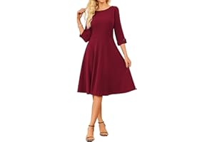 GRACE KARIN Women's Elegant Work Midi Dress Boat Neck 3/4 Sleeve Midi Flared A-Line Cocktail Party Dresses