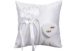 ZYXTLY Cojín para anillos de boda, cojín de anillo blanco, cojín de novia, soporte para anillos, soporte para anillos, soporte para anillos de boda, pareja de matrimonio, accesorios para anillos de