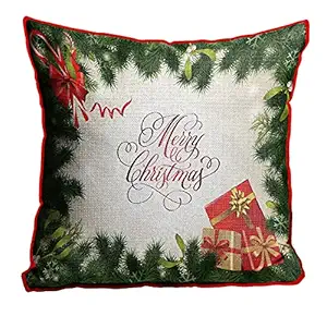 DreamVio Jute Exclusive Merry Christmas Decorative Throw/Pillow Covers, Cushion Covers for Gifting, Living Room, Bed Room, Sofa,Chairs Pack/Set of 1 (Multicolour, Size 24 x 24 Inches)