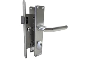 Heunert WC-Tür-Schloss Set 20x235 silber abgerundet DIN Links mit Griffen und Blenden F1