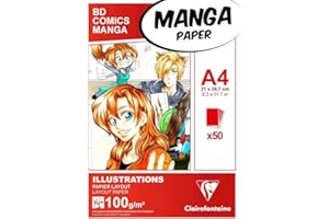 Clairefontaine 94042C Blocco collato carta Manga e Illustrazione - 50 Fogli di carta da Disegno Bianca extra liscia A4 21x29,7 cm 100g - Carta ideale per il Disegno con Pennarello ad Alcool