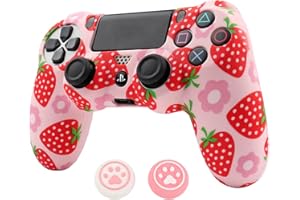 RALAN Rosa Controller Skins für PS4, Obst Silikon Controller Cover Skin Protector kompatibel /PS4 Slim/PS4 Pro Controller mit 2 niedlichen Daumen Griffe Caps