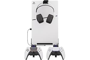 Hosanwell PS5 Slim Wall Mount, PS5 Slim Wall Mount Kit with 2 Detachable Controller Holder and Headphone Mount, Solid Metal with Accessories Easy Installation, Black