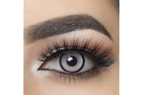 MYSALENS® Lentilles De Contact De Couleur Crazy Halloween Fantaisie Yeux Blanche Cercle Noir White Manson Etui 12 Mois sans correction