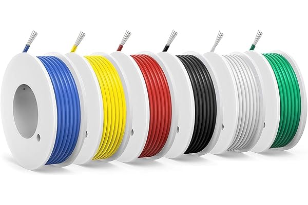 SCHDRA Elektrisk kabel, silikontråd 0,15 mm², 26 AWG (0,405 mm), förtennad koppar, flätad, 6 färger på 6 meter, flexibla ansl