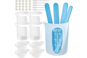 Nicpro Silikon Messbecher Set, 250 ml und 100 ml Mischbecher, Rührstäbe, Meßbecher, Pipetten, Fingerlinge, Epoxidharz Zubehör, für Epoxidharz, Gießformen, Wachsen, leicht zu reinigen