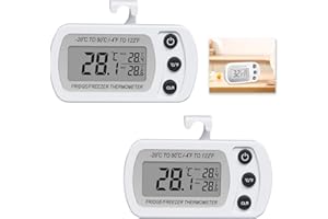 HUKNEQN 2 Piezas Termómetro Frigorífico, Termómetro Digital para Nevera y Congelador, Pantalla LCD Grande Impermeable, Función de Memoria Máx/Mín, Ideal para Hogar, Restaurantes y Cafeterías - Con gancho
