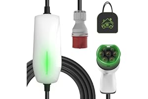 Teskee Caricabatterie EV Tipo 2 Wallbox Stazione di Ricarica Domestica Portatile per Auto EV per Tutti i Veicoli elettrici e Le Auto ibride Plug-in Max 11kW 16Amp 6 Metri Spina CEE trifase