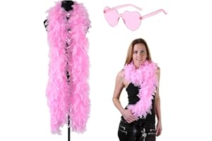 SHIQUAN Rosa Federschal Mit Herzförmiger Brille,Federboa Einfarbig Set,Flauschige Federboa,Rosa Sonnenbrille in Herzform,Geeignet für Tanz Hochzeit Weihnachten Halloween Karneval Dress up Zubehör
