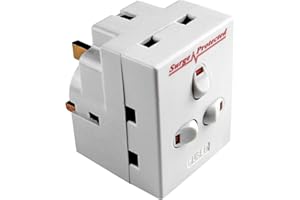 VISIBEE 3 Way Extension Plug Surge Protection UK Wall Mains Power Adapter 13 AMP 250V Multi Plug 3 Gang Individually Switched Neon Block Socket Splitter - White