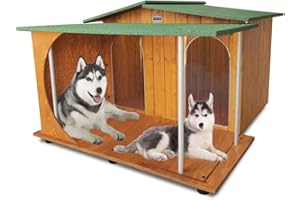 ORIGINAL LEGNO Acquista in Fabbrica Cuccia in Legno con Veranda per Cani da Esterno Tendina Omaggio Made in Italy Misura Alano MOD. Oasi – Doppio Ingresso e Separé