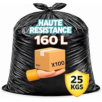 Carton de 100 sacs poubelles (housses de conteneur) 340 litres noirs Epaisseur 30µ