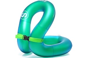 STLOVe Swim Vest, Two-Ply Kids Swimming Float, Children Pool Float Ring with Safety Strap, Thickened Inflatable Swim Jacket Kids Pool Swimming Ring for 30-60kg 6-10 Age Boys Girls-Green