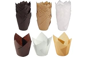 QANYE 150 Pezzi Tazze di Carta per Muffin, Carta per Muffin Tulip, Cupcake Liners, Pirottini Tulip, Utilizzato per Torte per la Casa e per le Feste （Marrone Scuro, Marrone Chiaro, Bianco）