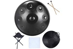 WYZCHDM Handpan Drum Instrument In D Minor 22 Inches Steel Hand Pan Drums, 432 hz Steel Drum Hand Pan, With Handpan Bag, Drum Tripod, For Professional Audio Production 10Tones black