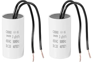 PATIKIL 2 Pcs 3uF CBB60 Running Capacitor with 2 Wires, AC 450V Start Up Motor with Frequency of 50Hz/60Hz for Refrigerators, Washing Machines, Water Pumps, Air Compressors Pumps