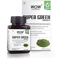 WOW Life Science Super Green Capsules - with Moringa, Wheatgrass, Spirulina, ACV, Beetroot, Chlorophyll & Pumpkin Seed…
