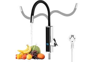 LIROPAU Electric Tap with Instantaneous Water Heater 230 V for Kitchen Bathroom 3000 W 360° Rotatable Stainless Steel Electric Tankless Water Heater Tap with LED Temperature Display