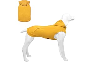 Kickred Hunde Hoodie, Hundemantel mit Hut & Taschen & Leinenloch, Weicher und Atmungsaktiver Kapuzenpulli Für Große Hunde Winterhundebekleidung Drinnen Ohne Ärmel Hundekleidung von Kickred (Gelb-L)