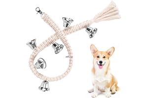 Whimsii Dog Bells Toilet Training, Macrame Hanging Door Bell for Potty Training, 6 Extra Loud Antique Bronze Doggy Bells for Puppy & Dogs Ring to Go Outside (Silver Bells with Off White Rope)