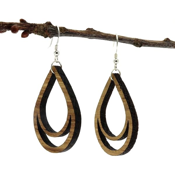 Boucles D'Oreilles Pendantes 81stgeneration - Bois Et Argent 925 - Symbole Om/Aum - Crochets - Neuf Avec étiquettes