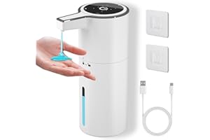 PUGTOW Automatyczny bezdotykowy dozownik mydła, 400 ml, ścienny dozownik mydła z 4 regulowanymi poziomami, akumulatorowy dozownik do płynów 1800 mAh, do łazienki i kuchni