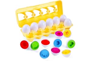 J-hong Matching Eggs - Toddler Toys - Educational Color & Recognition Skills Study Toys, for Learn Color & Shape Match Egg Set, for Age 2 Years Old and 2 Years Up Kid Baby Toddler Boy Girl. (12 Eggs)