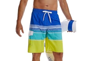 Bsrpolry Men's Swimming Trunks Men's Swimming Shorts Quick-Drying surf Shorts Beach Shorts Striped Pants Gradient Waterproof Pants Summer Board Shorts with Pockets