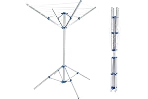CROWNSHOP Rotary Washing Line 4 Arms 15M Metres of Clothes Line 142x142x160cm Washing Line Airers Clothes Airer Outdoor Portable Foldable Freestanding for Indoor Outdoor Dryer Caravan