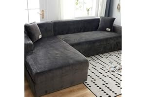 LINGKY Copridivano con Penisola Elasticizzato Velluto, Copridivano Angolare a Sinistra/Destra Universale, Fodere Divano Penisola Forma di L