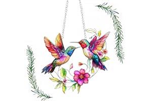 ARTGUTS Hängende Fensterdeko Vogel Buntglas Deko,Sonnenfänger Fenster Kolibri Lichtfänger Fenster,Acryl Kolibri Sonnenfänger mit Kette,Kolibri Fensterdeko Hängend für Wohnzimmer Gartendekoratio,Farbe