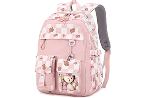 Tanou Schulrucksack Mädchen, 16 Zoll Leichte Kinder Rucksack für Grundschule, 2023 Modisch Schultasche mit Diebstahlschutz Zwischenschicht, 1-5. Klasse, Rose