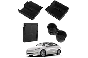 CARERSTEN Zubehör für Tesla Model Y 2021–2023 Aufbewahrungsbox Beflockungs Set Mittelkonsole Organizer Armlehne Aufbewahrungsbox Armlehne Versteckte Aufbewahrungsbox Mittelkonsole Getränkehalter