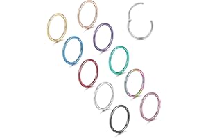 Adramata 10 Uds., 16-18G Anillos para la Nariz con Bisagras, Cartílago de Hélice Pendientes de Aro Daith para Mujeres Hentes de 8-12MM