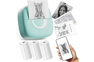 cabaro Mini Drucker Aufkleber Drucker Fotodrucker mit 3 Rollen Bluetooth Thermodrucker für Lernen, Studiennotizen, Anatomische Diagramme, Fotos