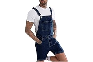HAOLEI Kurze Herren Jeans Latzhose Denim Short Cargo Overall Pants Latz Arbeitshose Slim Fit Jeanshose Jungen cool Jumpsuit Jogger Streetwear