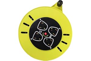 YEEJUAK Outdoor Extension Lead, 10m 4 Socket Extension Reel, Heavy Duty Extension Cable, Thermal Cut Out and Power Switch, Cassette Cable Reel for Garden Lawn Mower Office, Bright Yellow