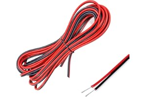 Sixfolo 15M 22AWG Fils Électrique Cable Électrique 2 Noyau de Cuivre Étamé Flexible Fils Électrique Rallonge Câble Toronné PVC Fils pour LED Strip Chaîne Voiture L'extension de Câbles (Noir Rouge)