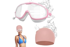 Fadcaer Lunettes de natation et bonnets de bain antidérapants, lunettes de natation avec chapeau de bain, lunettes de natation à vue large vision claire anti-buée anti uv anti-fuite