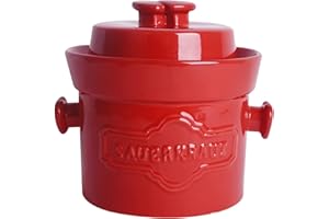 Vencer Ceramic Fermentation Crock,Sauerkraut Crock,Fermentation Jar,2 Liter With Lid,Ceramics Fermentation Tank for Fermenting or Pickling Pickles,Sauerkraut,Kimchi,Vegetables,Kombucha,Red,VHF-006R