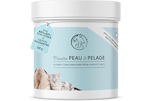 ANNIMALLY Poudre Peau & Pelage Chien et Chat-avec levure de bière, biotine, Huile de Poisson pour Chien (Omega 3 pour Chien)-Supplément pour Soutenir en Anti demangeaison Chien et Traitement Gale Oreille Chat