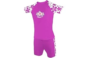 KIDZ SWIMMERS Girls Radiant Orchid UV Sun Protection Rash Vest and Swim Shorts UPF 50+ Size 3-4/5-6/7-8/9-10/11-12/13-14 Years
