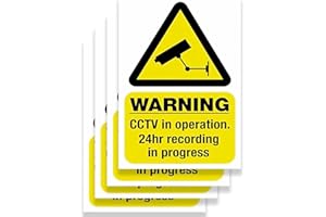 HEIZHU 4 x CCTV Camera Warning Sign Stickers，Weatherproof CCTV Stickers for windows, CCTV Signs for Indoor/Outdoor Use(10 cm x 6.5cm)