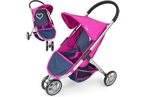 Milly Mally Puppenwagen Susie klappbar, für Mädchen ab 3 Jahren, mit Verdeck, Schaumrädern, Gurten Prestige Navy