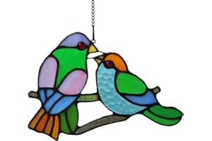 HAOSUM Lover Birds Tiffany Style Stained Glass Window Hangings Ornament Gift for Mom,Friends (4.7"×7.1”)