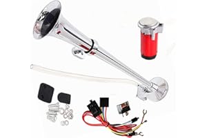YIYIDA Klaxon de Voiture Chrome Zinc 150DB 45cm Trompette Simple Avec Compresseur de Pompe à Air Rouge Pour 24V Camion Bateau
