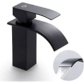 CECIPA Black Basin Tap, Black Waterfall Tap with Water Outlet Height 84 mm Single Lever Mixer Basin Waterfall Bathroom Stainl