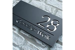 Numeri civici da esterno personalizzati 3D – targa numero civico in acrilico con fronte bianco/nero e retro oro/argento/rosa/nero – laserato 3D per casa – 25/40/45 cm z(Nero - Argento)